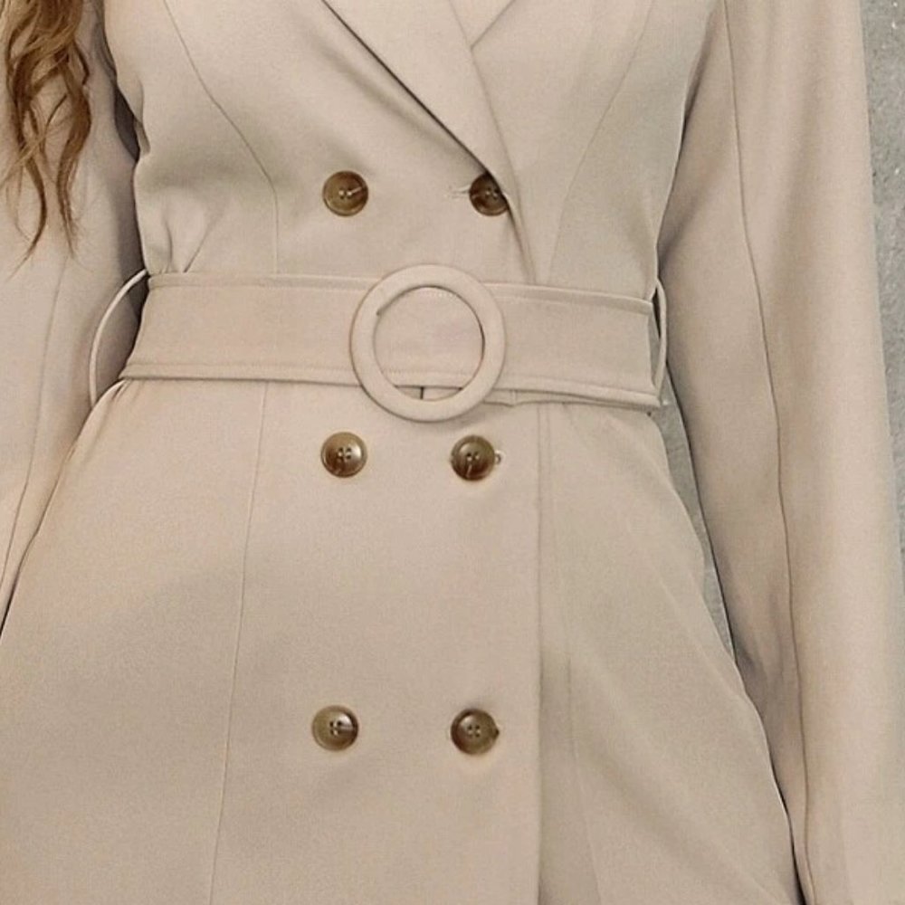 khaki double breasted belted dress chic classy sophisticated - Picture 6 of 6